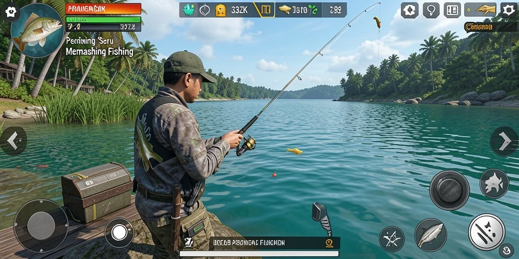 Screenshot gameplay 33ZK menunjukkan petualangan memancing yang seru.