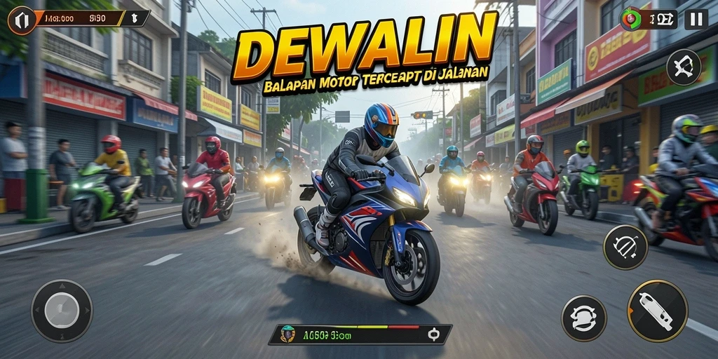 Tampilan gameplay DEWALIN yang mendebarkan dengan balapan motor.