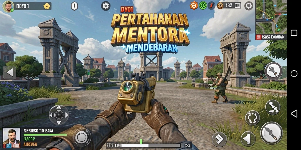 Screenshot utama DY01 menampilkan pertempuran Tower Defense yang seru.