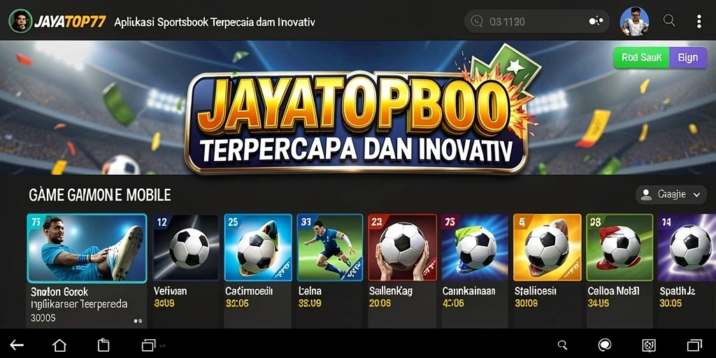 Tampilan utama aplikasi JAYATOP77 dengan berbagai pilihan taruhan olahraga.