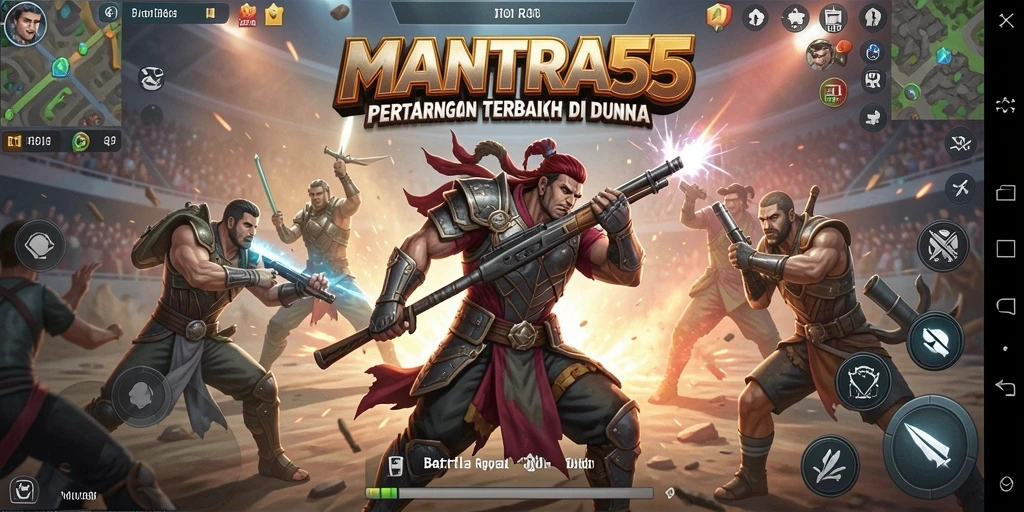 Screenshot gameplay MANTRA55 menampilkan aksi seru Battle Royale.