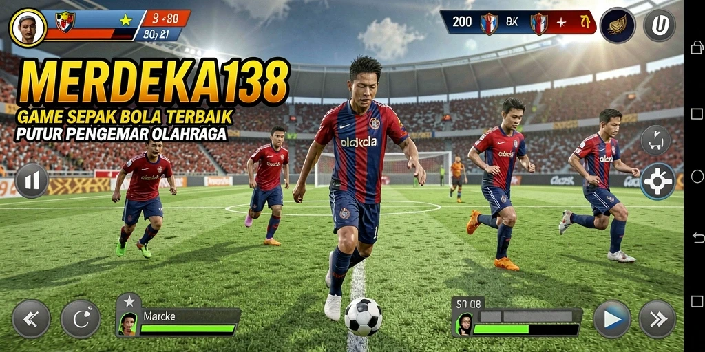 Tangkapan layar permainan <strong>MERDEKA138</strong> yang menunjukkan aksi di lapangan sepak bola.