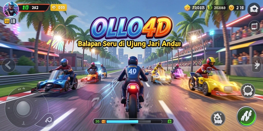 Screenshot utama OLLO4D menampilkan aksi balapan yang mendebarkan.