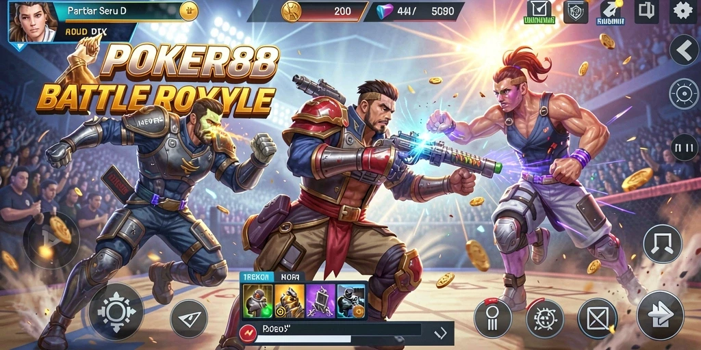 Gameplay seru POKER88 dalam pertempuran Battle Royale.