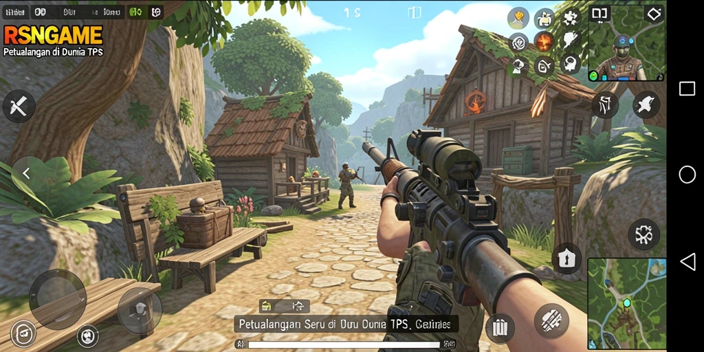 Screenshot gameplay RSNGAME menunjukkan aksi seru dalam pertarungan TPS.