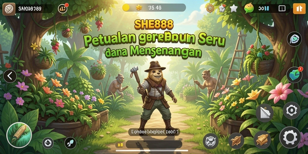 Tangkapan layar utama dari SHE888 menampilkan aktivitas berkebun yang menyenangkan.